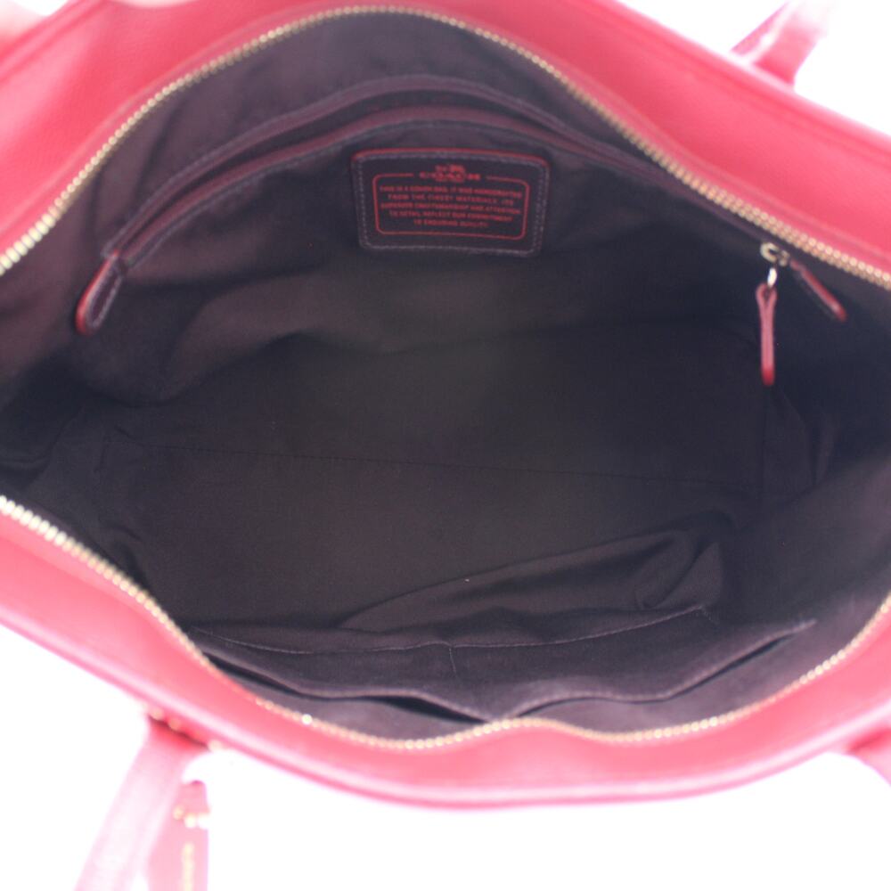 Coach City Tote Red Crossgrain Leather Shoulder Bag Zip Minimalist Preppy - Picture 9 of 14